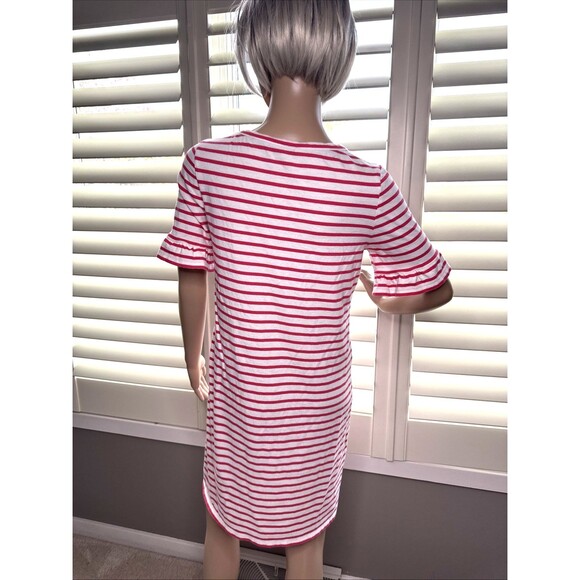 BODEN SZ 8 Dress Pink White Stripe Ruffle Sleeve Casual Rayon Modal Stretchy - Picture 5 of 13